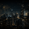 Cidade cibernética futurista com rede de dados